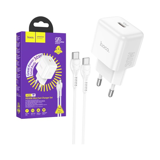 Carregador Hoco N32 Glory Pd30w Tipo-C To Lightning 1m Branco